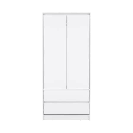 Tuhome Austin 2 Drawers Armoire, Double Door, Hanging Rod, White CLB8960